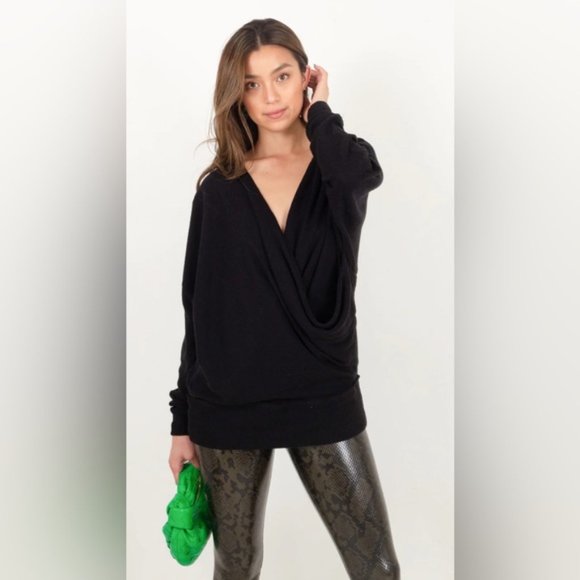 New Free People Cozy with You surplice wrap crossover knit ribbed boxy sweater - Picture 2 of 14